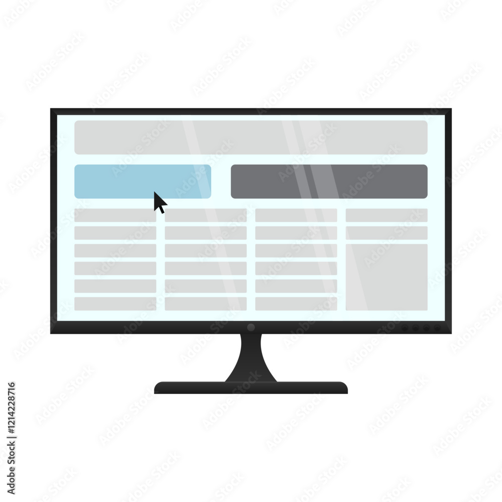 Poster computer monitor displaying a user interface with cursor. vector illustration relevant for themes re