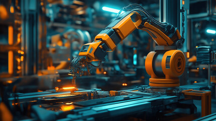 Fototapeta premium Robotic arm in futuristic factory with advanced technology and automation