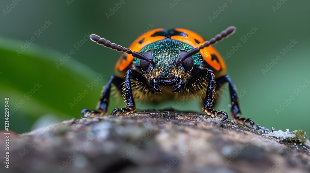Poster closeup portrait of colorful beetle with distinctive antennae : generative ai