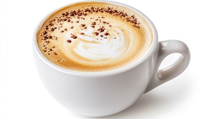 Creamy cappuccino in white ceramic cup with sprinkled cocoa on frothy surface for a sweet coffee indulgence : Generative AI