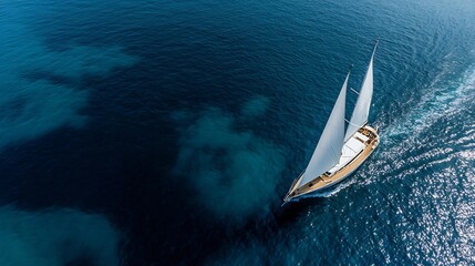 Majestic Sailboat Navigating Open Blue Ocean under Clear Skies : Generative AI