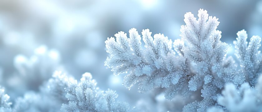 Frosty winter branch closeup.