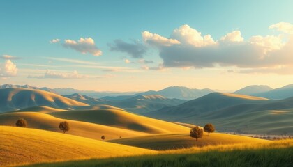 Obraz premium Golden Rolling Hills Under a Sunny Sky