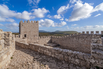 Sesimbra, Portugal - September 11, 2017: Bailey of the keep of the Castelo de Sesimbra Castle