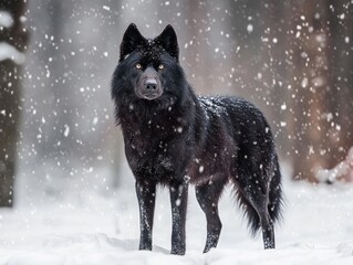 Obraz premium Black Wolf in Snow