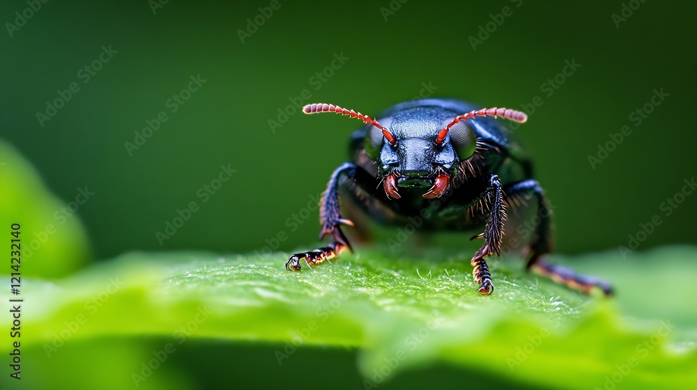 Poster beetle on leaf macro photography with vivid colors and textures : generative ai