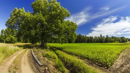 Obraz premium lush_green_farm_field_under_a_clear_blue_sky_agriculture