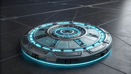 glowing blue and black disc on a dark background