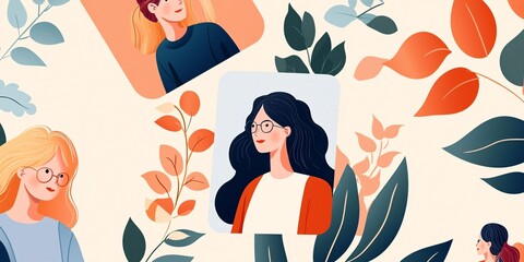 Community Manager Appreciation Day Concept. Women Portraits with Floral Background Elements