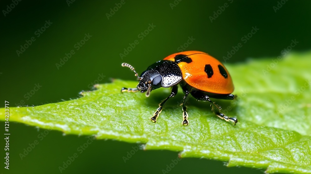 Poster detailed macro of ladybug on leaf in natural environment : generative ai