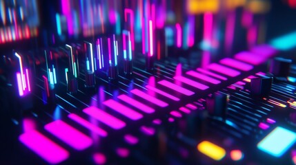 Fototapeta premium Abstract Futuristic Neon Circuit Board with Vibrant Lights and Geometric Shapes