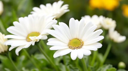 Fototapeta premium Vibrant White Daisies in Bloom Under Sunshine in Spring Garden : Generative AI
