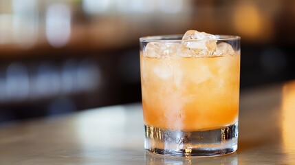 Classic Whiskey Cocktail on the Rocks in a Dimly Lit Bar Setting : Generative AI