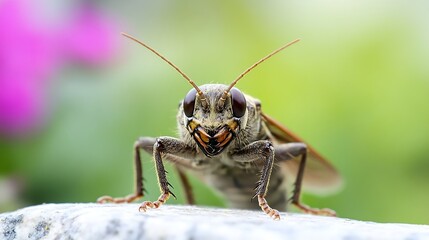 Fototapeta premium Detailed CloseUp of Locust on Rock in Natural Garden Environment : Generative AI