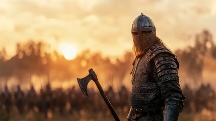 Viking warrior sunset battle field army