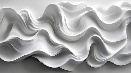 Fototapeta premium Abstract white wave pattern, flowing, smooth curves, 3D render.