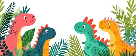 Obraz premium Festive National Draw a Dinosaur Day banner featuring colorful hand-drawn dinosaurs in various artistic styles