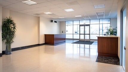 Obraz premium Corporate Office Lobby with Minimalist Design and Reception Area in a Modern Commercial Building : Generative AI