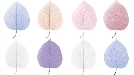 Isolated autumn leaves in diverse colors detailed veins and subtle shading variety of shapes for nature-inspired designs