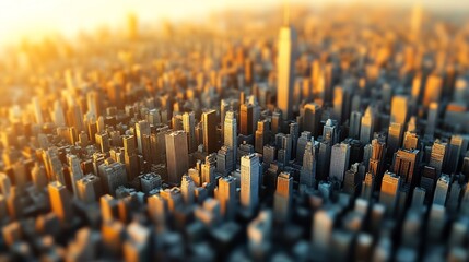 Obraz premium Golden Sunrise Illuminating an Urban City Skyline with Tall Skyscrapers : Generative AI