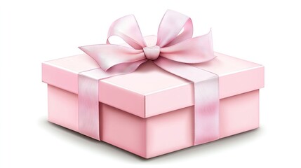 Obraz premium A delicate pink gift box tied with a matching ribbon, isolated on a bright white background