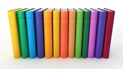 Naklejka premium Colorful books stacked in rows on a white background