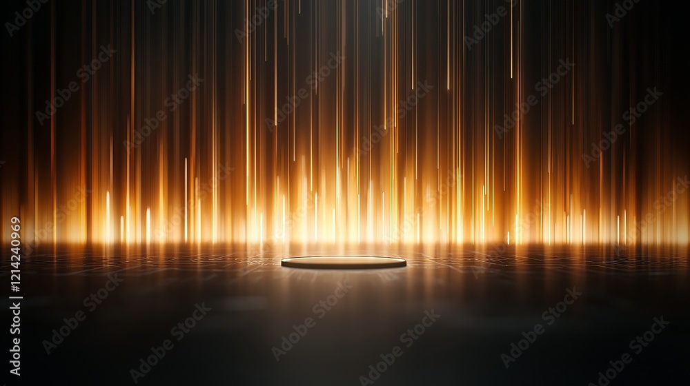 Wall mural a captivating display of golden light beams radiating from a circular base, creating a dramatic and 