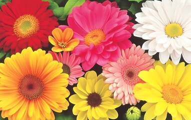 Vibrant colorful daisies close-up.