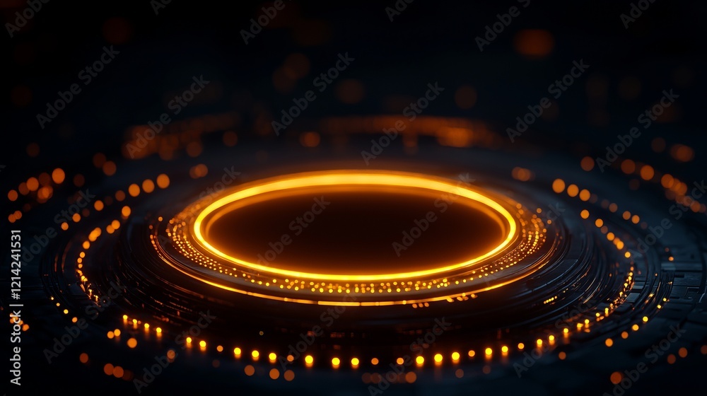 Wall mural a glowing circular pattern surrounded by luminous particles, creating a futuristic, sci-fi aesthetic