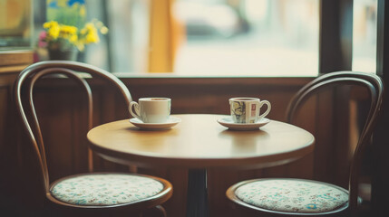 Charming cozy nook with small table and classic chairs perfect for relaxation