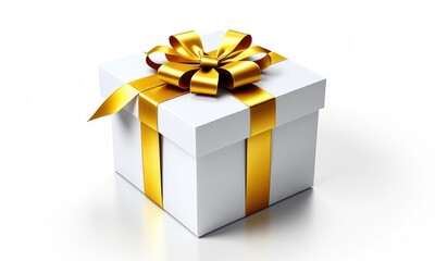 Obraz premium Elegant white gift box with golden ribbon for celebration and special occasions