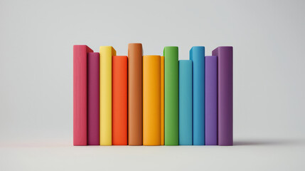 Colorful books stacked in rows on a white background