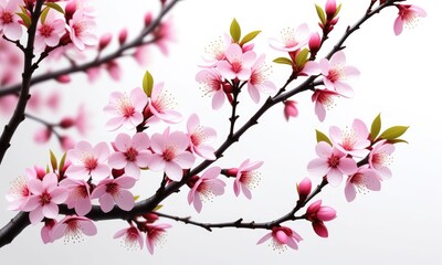 Fototapeta premium Blooming cherry blossom branches with delicate pink flowers in springtime