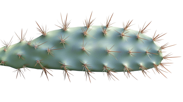 Close-Up Macro of Green Opuntia Cactus with Sharp Spines, Succulent Plant Isolated, Desert Botanical Nature Photography