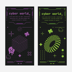 Fototapeta premium Acid style vertical banner template collection with mesh shapes