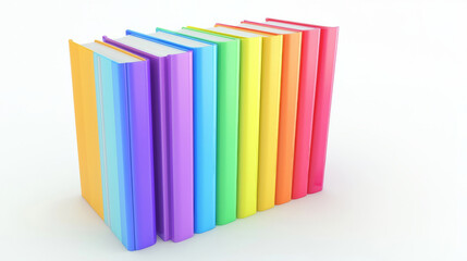 Colorful books stacked in rows on a white background
