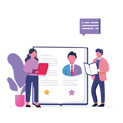 Business professionals reviewing a personnel file