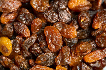 Detalle de uvas pasas variedad sultana deshidratada