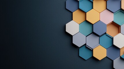 Colorful hexagon pattern on dark background, ideal for tech presentations