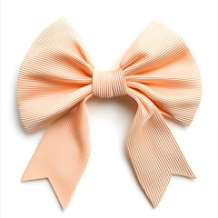 Peach-colored ribbon bow, elegantly tied, perfect for gift wrapping or decoration. Adds a touch of sophistication.