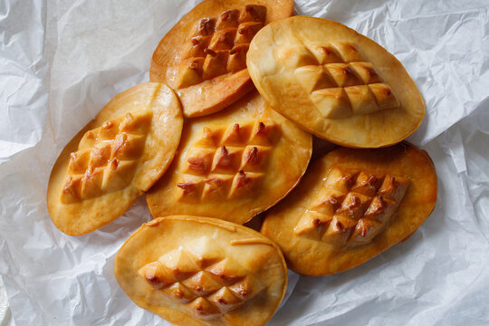 Polish traditional smoked cheese oscypek close up