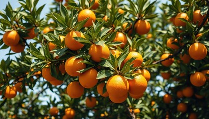 Ripe Oranges Growing On A Lush Green Tree