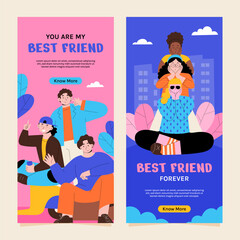 Friendship day vertical banner templates in hand drawn design