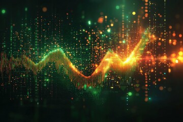 Abstract data graph chart with green and gold bokeh lights effect. Generated AI