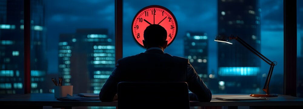 A professional sitting at a desk, watching the clock as the final minutes of their workday approach