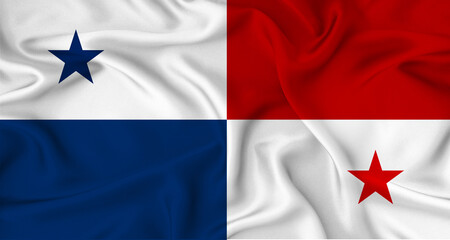 Realistic Panama flag waving. Close up of flag of Panama with cloth texture