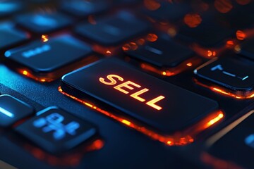 Illuminated Sell Key on Keyboard Close-up Digital Commerce Concept Generated AI