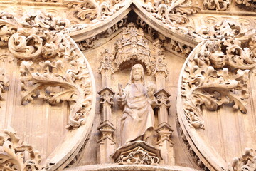 Detail of the Elizabethan Gothic portal of the parish of Sagrario- Iglesia Capitular de El...