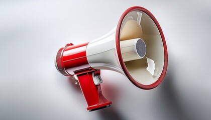 Red and white megaphone isolated on white background.