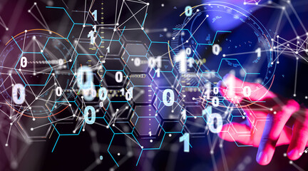 Neural network 3D illustration. Big data and cybersecurity